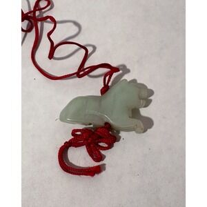 Carved Green Stone Tiger Pendant on Red Cord – Chinese Zodiac Style – Untested